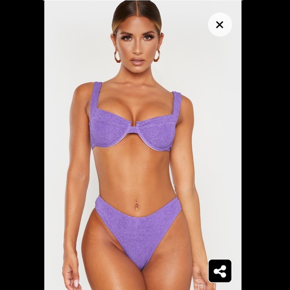 Purple Crinkle Underwired Square Neck Bikini - Picture 1 of 4
